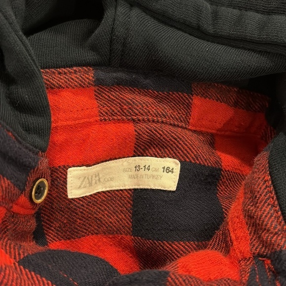 Zara kids plaid button down hoodie size youth 13-14 years - Picture 3 of 5